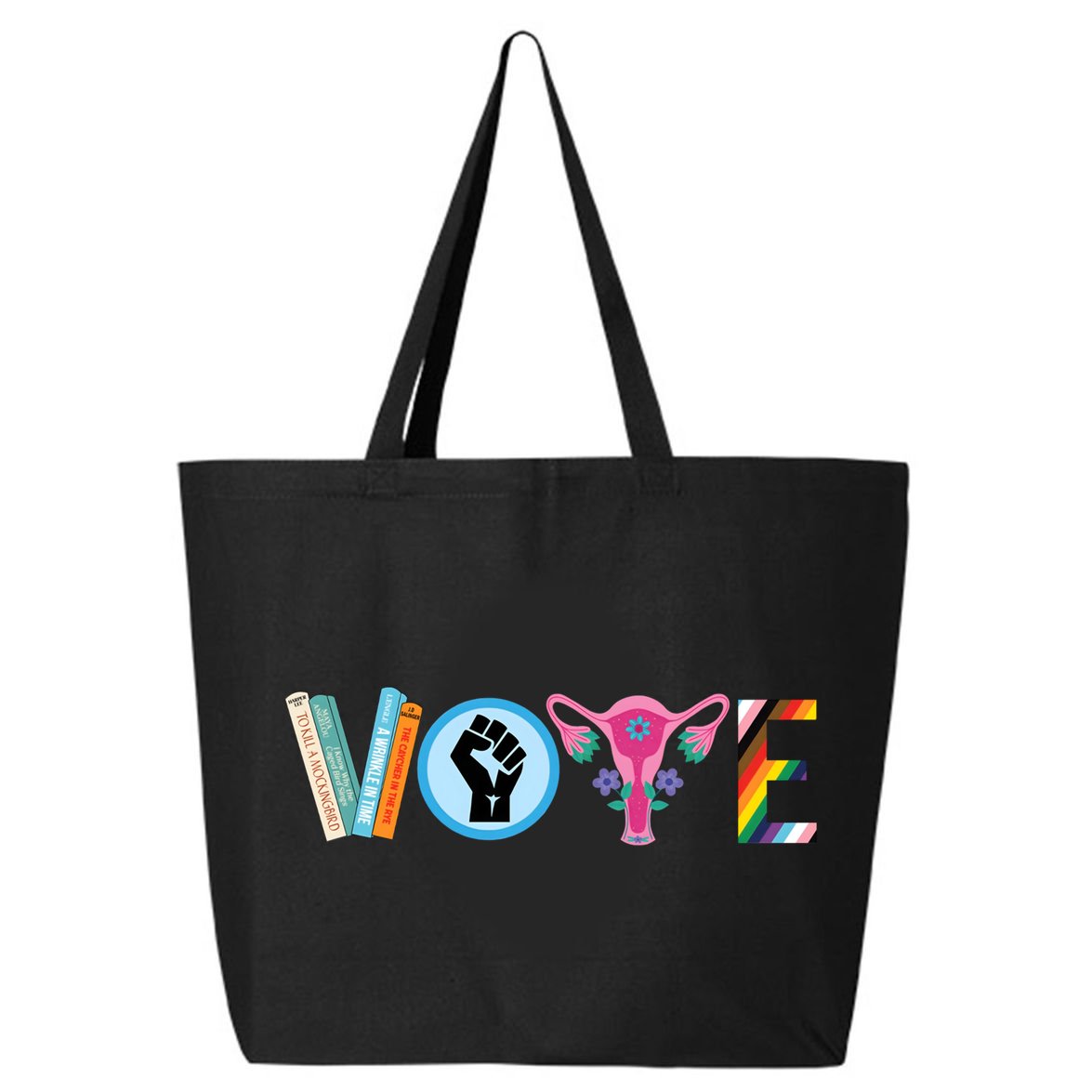 Vote Books Fist Ovaries Lgtbq 25L Jumbo Tote