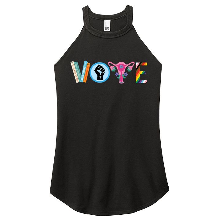 Vote Books Fist Ovaries Lgtbq Women's Perfect Tri Rocker Tank