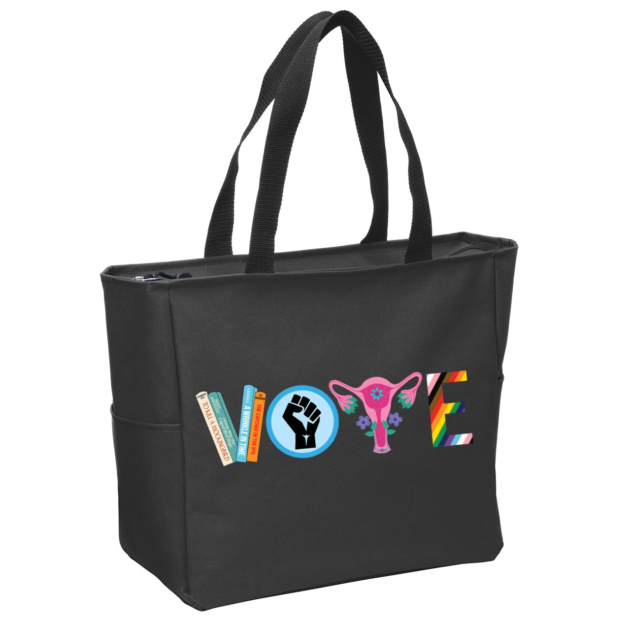 Vote Books Fist Ovaries Lgtbq Zip Tote Bag