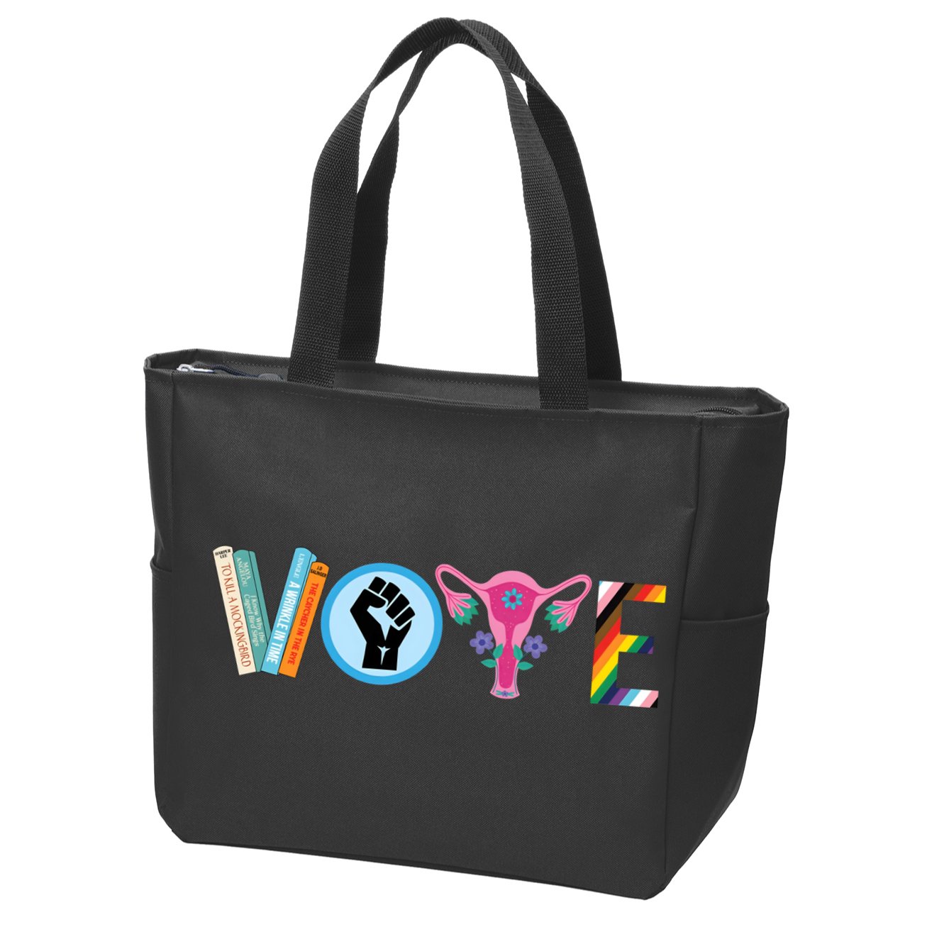 Vote Books Fist Ovaries Lgtbq Zip Tote Bag