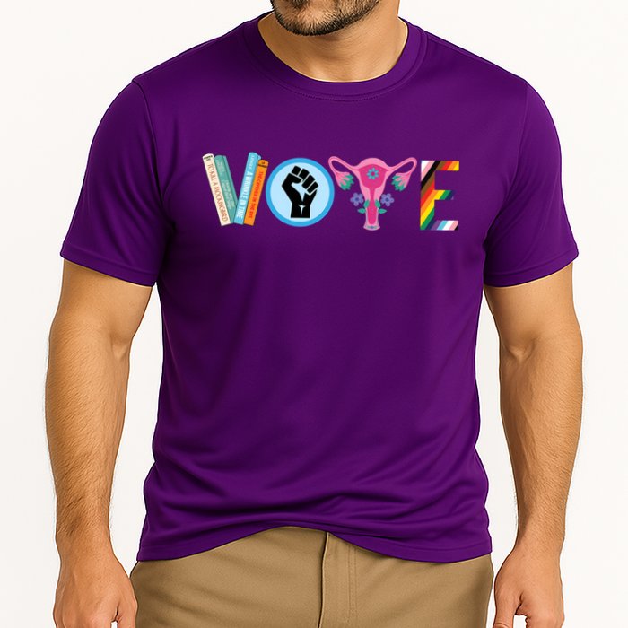 Vote Books Fist Ovaries Lgtbq Cooling Performance Crew T-Shirt