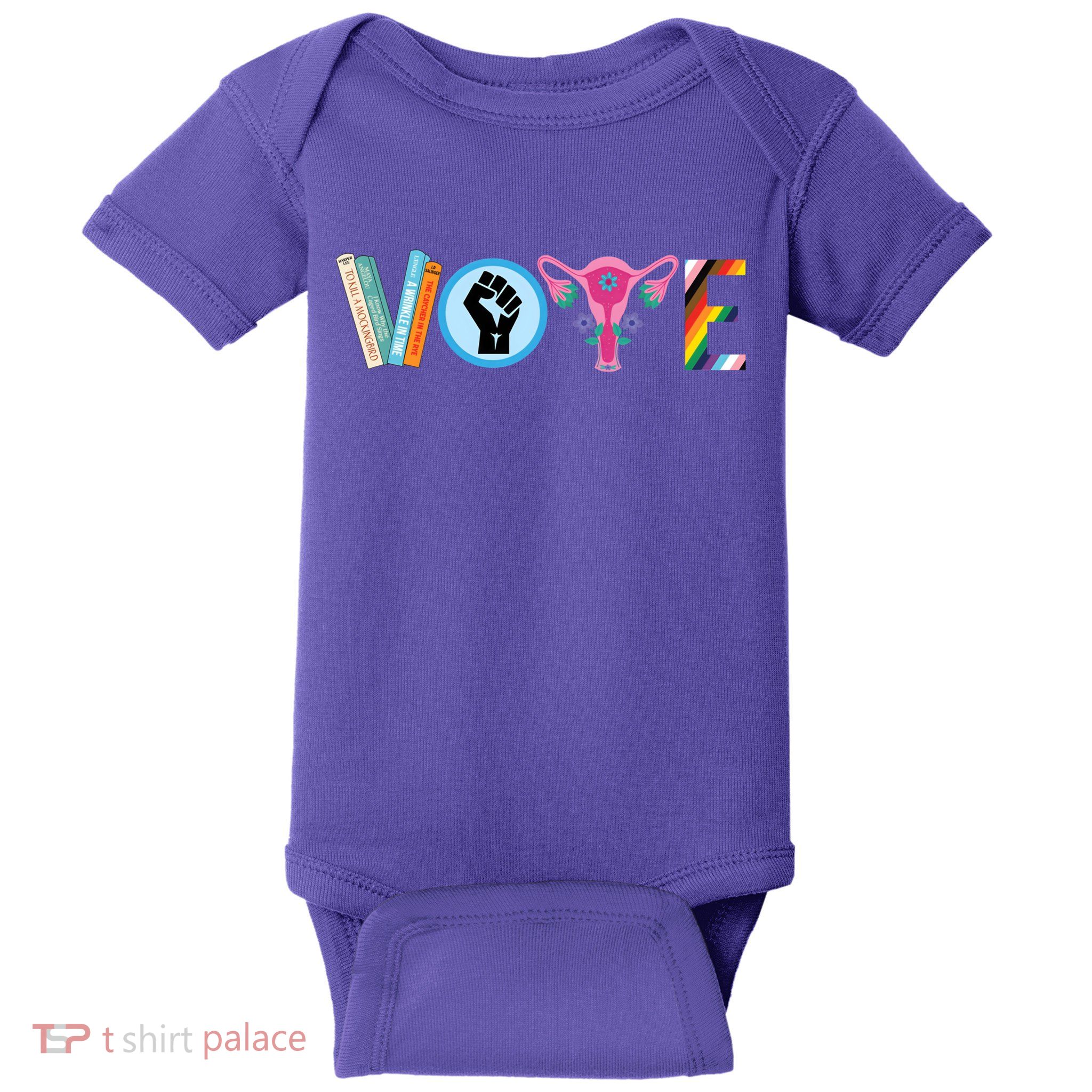 Vote Books Fist Ovaries Lgtbq Baby Bodysuit