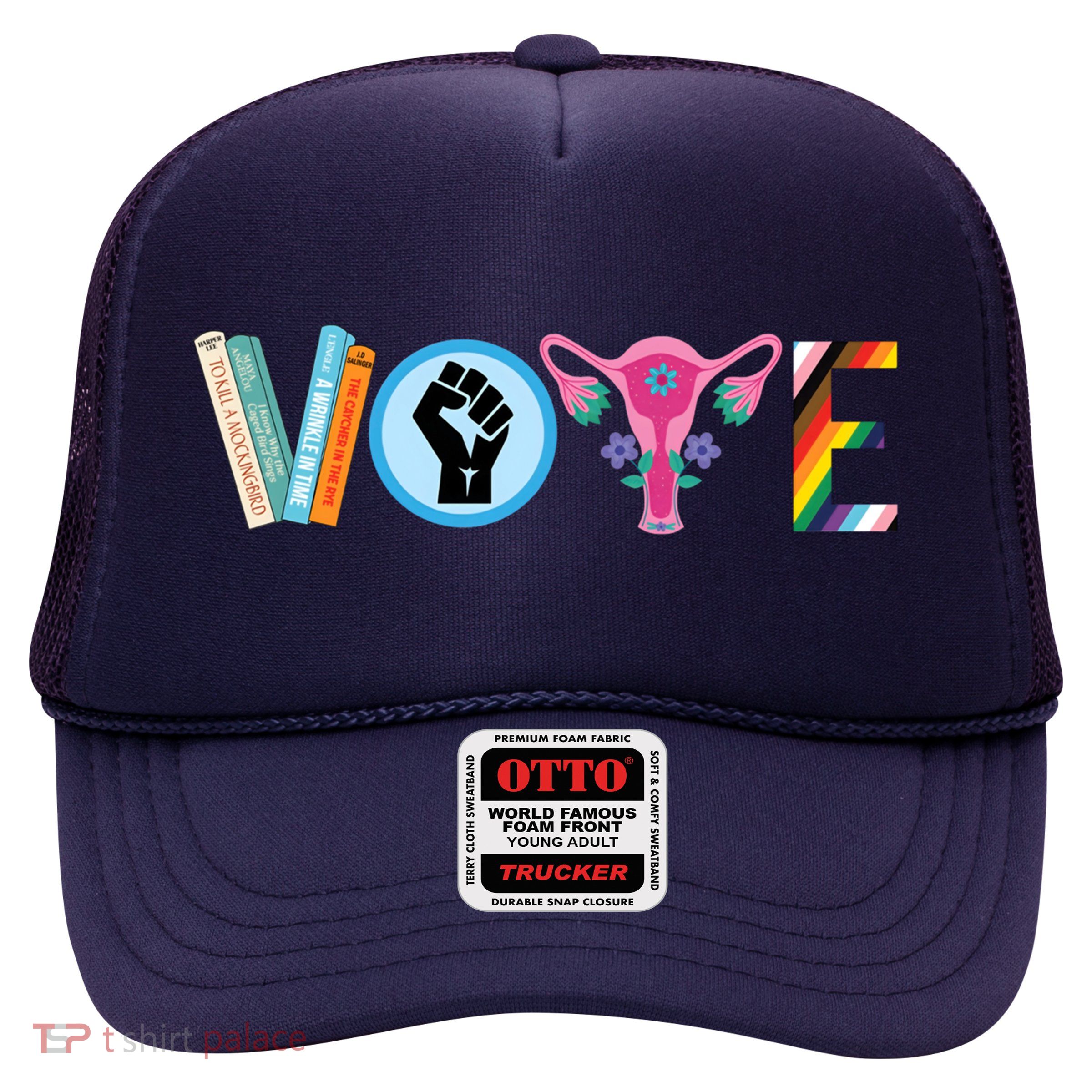 Vote Books Fist Ovaries Lgtbq Trucker Hat