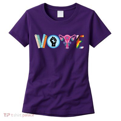 Vote Books Fist Ovaries Lgtbq Womens T-Shirt