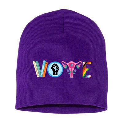 Vote Books Fist Ovaries Lgtbq Short Acrylic Beanie