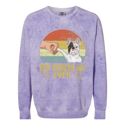 Vintage Best Frenchie Dad Ever Fist Bump French Bulldog Dad Colorblast Crewneck Sweatshirt