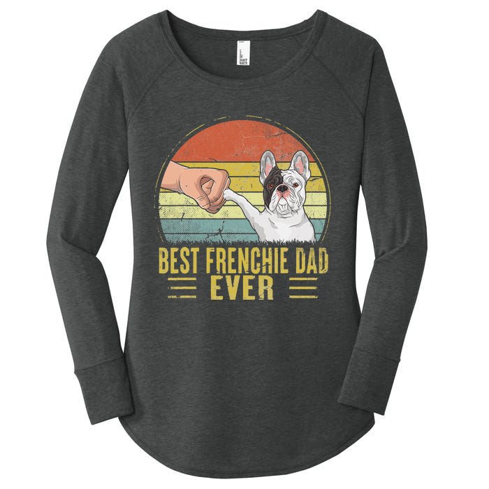 Vintage Best Frenchie Dad Ever Fist Bump French Bulldog Dad Women's Perfect Tri Tunic Long Sleeve Shirt