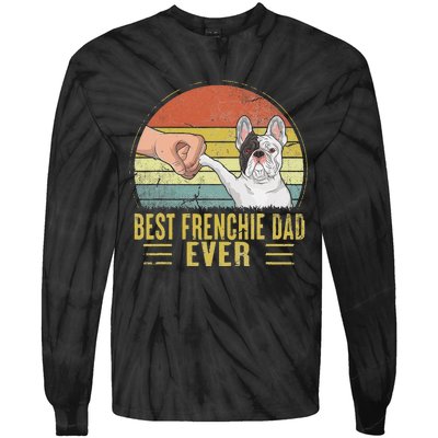 Vintage Best Frenchie Dad Ever Fist Bump French Bulldog Dad Tie-Dye Long Sleeve Shirt