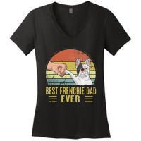 Vintage Best Frenchie Dad Ever Fist Bump French Bulldog Dad Women's V-Neck T-Shirt