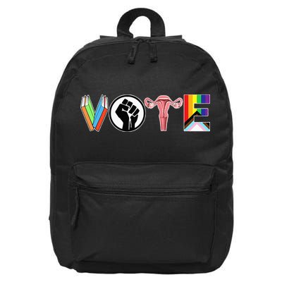 Vote Books Fist Ovaries Lgtbq 16 in Basic Backpack