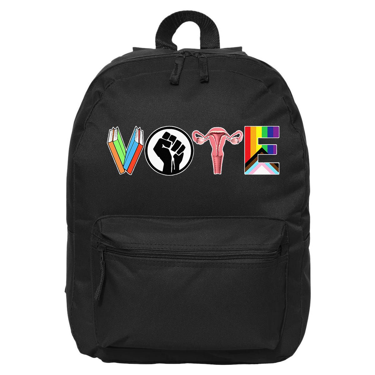 Vote Books Fist Ovaries Lgtbq 16 in Basic Backpack