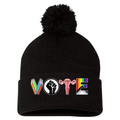 Vote Books Fist Ovaries Lgtbq Pom Pom 12in Knit Beanie