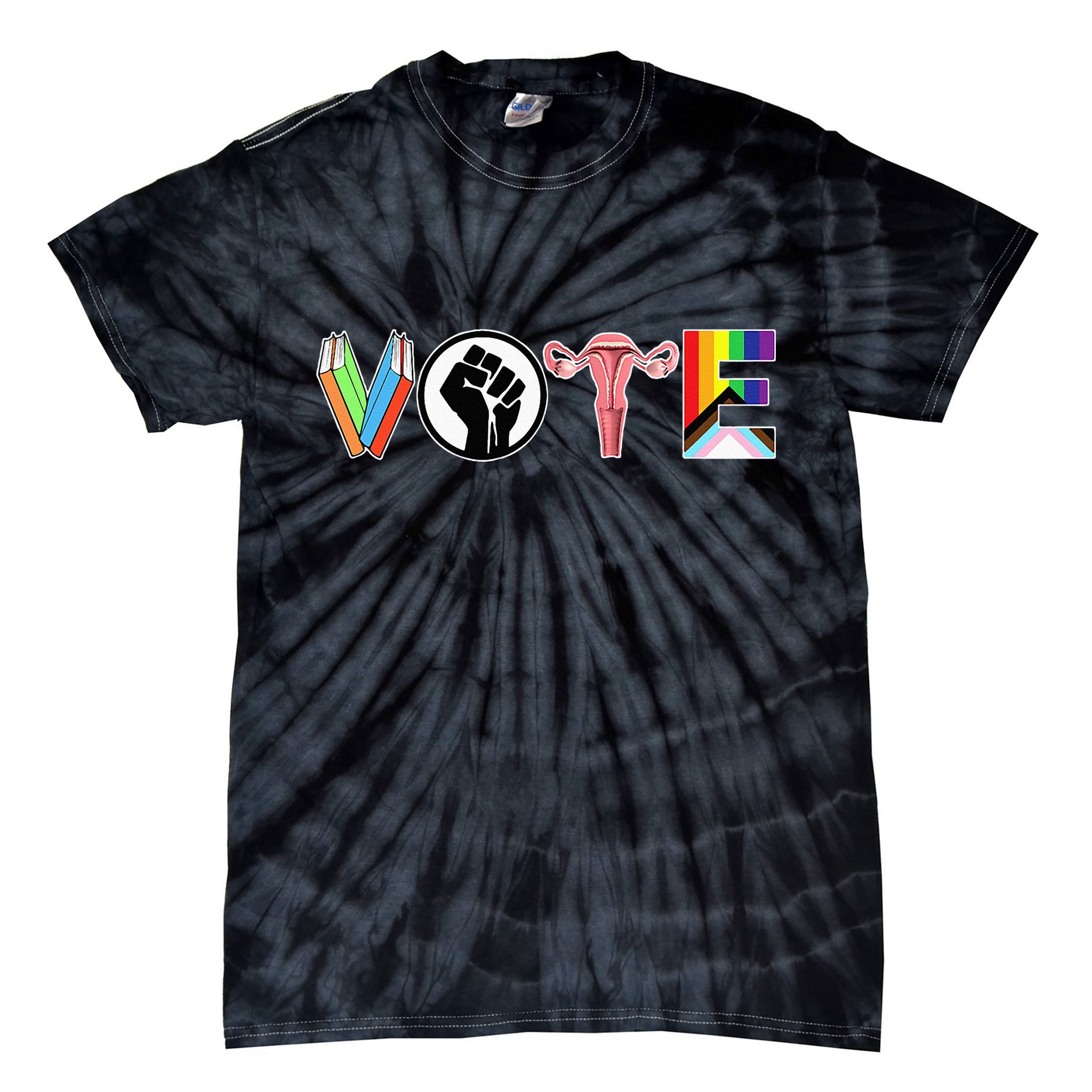 Vote Books Fist Ovaries Lgtbq Tie-Dye T-Shirt