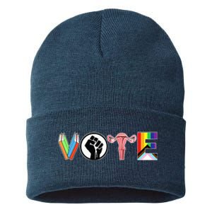 Vote Books Fist Ovaries Lgtbq Sustainable Knit Beanie