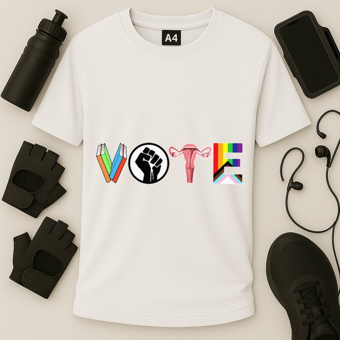 Vote Books Fist Ovaries Lgtbq Cooling Performance Crew T-Shirt