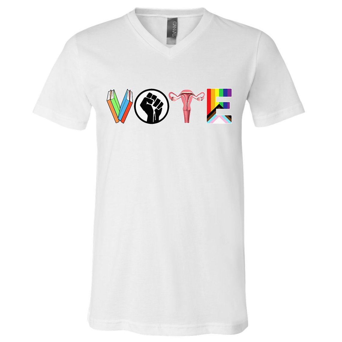 Vote Books Fist Ovaries Lgtbq V-Neck T-Shirt