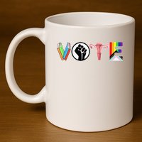 Vote Books Fist Ovaries Lgtbq 11oz C Handle Ceramic Mug