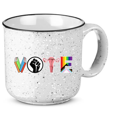 Vote Books Fist Ovaries Lgtbq 15oz Campfire Ceramic Mug
