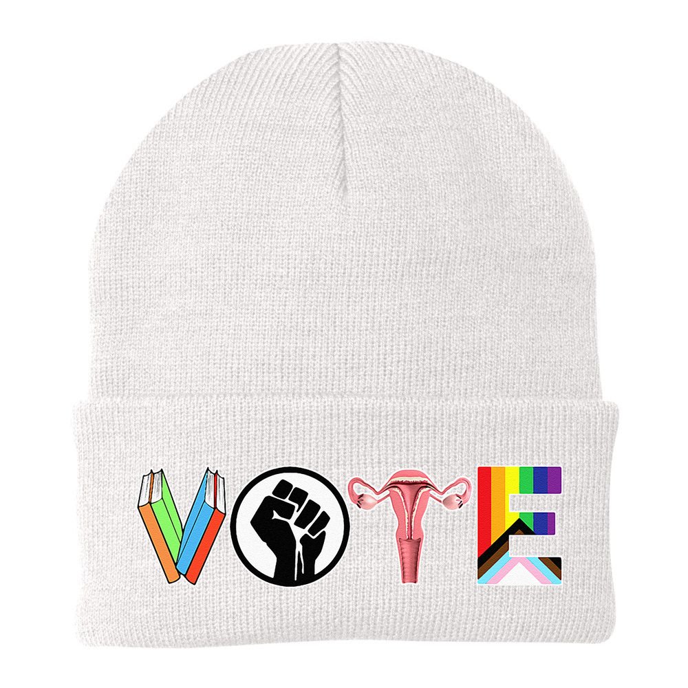 Vote Books Fist Ovaries Lgtbq Beanie
