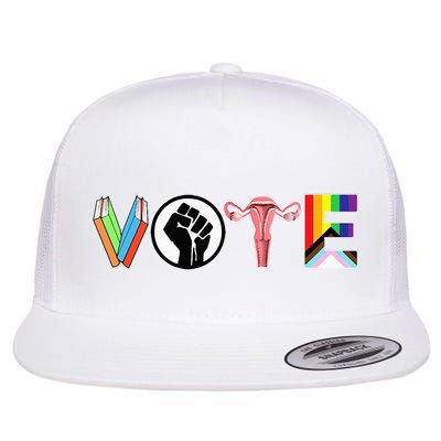 Vote Books Fist Ovaries Lgtbq Flat Bill Trucker Hat