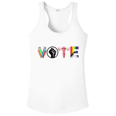 Vote Books Fist Ovaries Lgtbq Ladies PosiCharge Competitor Racerback Tank