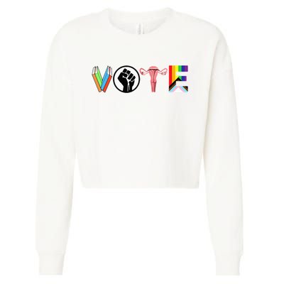 Vote Books Fist Ovaries Lgtbq Cropped Pullover Crew