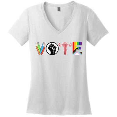 Vote Books Fist Ovaries Lgtbq Women's V-Neck T-Shirt