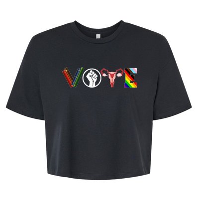 Vote Books Fist Ovaries Lgbtq Funny Bella+Canvas Jersey Crop Tee