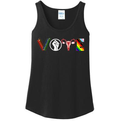 Vote Books Fist Ovaries Lgbtq Funny Ladies Essential Tank