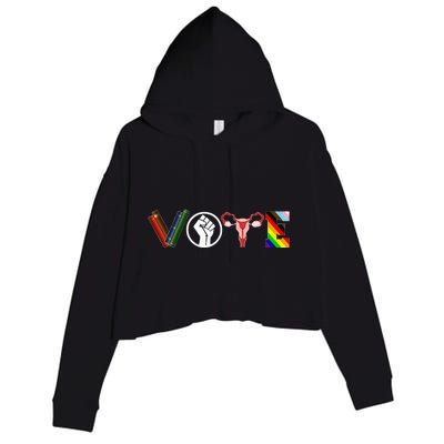 Vote Books Fist Ovaries Lgbtq Funny Crop Fleece Hoodie