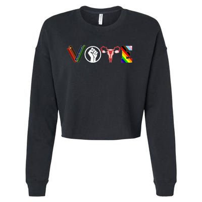 Vote Books Fist Ovaries Lgbtq Funny Cropped Pullover Crew