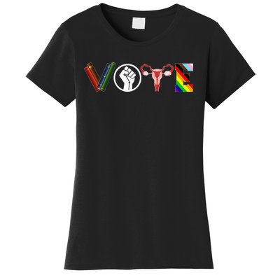 Vote Books Fist Ovaries Lgbtq Funny Women's T-Shirt