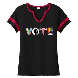 Vote Books Fist Ovaries Lgtbq Ladies Halftime Notch Neck Tee