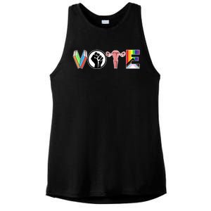 Vote Books Fist Ovaries Lgtbq Ladies PosiCharge Tri-Blend Wicking Tank