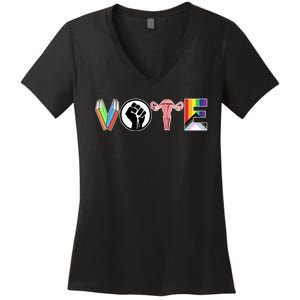 Vote Books Fist Ovaries Lgtbq Women's V-Neck T-Shirt