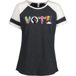 Vote Books Fist Ovaries Lgtbq Enza Ladies Jersey Colorblock Tee