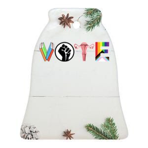 Vote Books Fist Ovaries Lgtbq Ceramic Bell Ornament