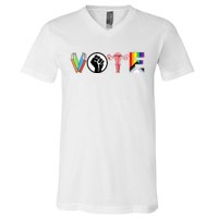 Vote Books Fist Ovaries Lgtbq V-Neck T-Shirt