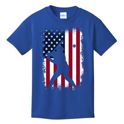 Vintage Baseball Gift American Flag Baseball Lovers Gift Great Gift Kids T-Shirt