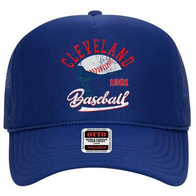 Vintage Batter Game Day Cleveland Baseball High Crown Mesh Back Trucker Hat