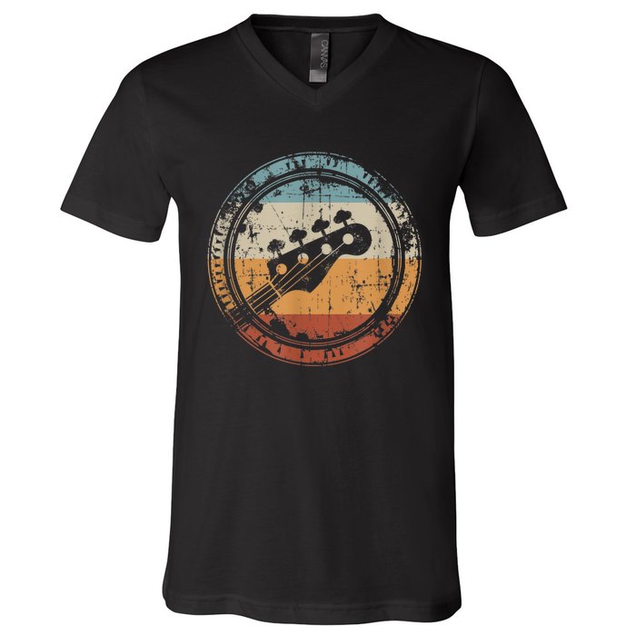 Vintage Bass Guitar Headstock for Bassist and Bass Player V-Neck T-Shirt