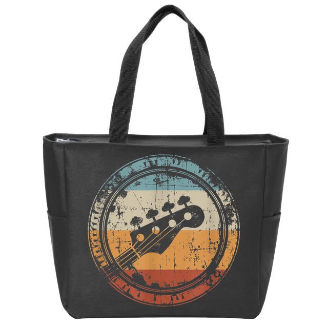 Vintage Bass Guitar Headstock for Bassist and Bass Player Zip Tote Bag