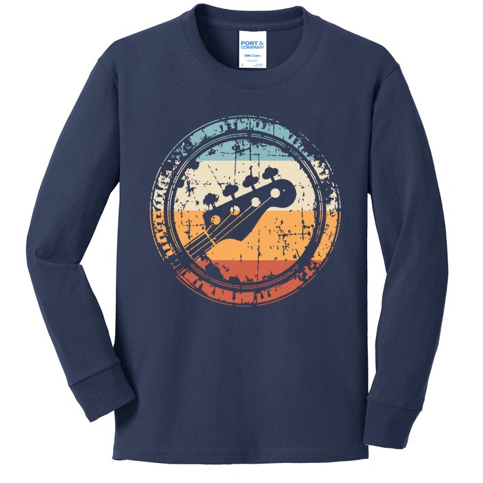 Vintage Bass Guitar Headstock For Bassist And Bass Player Kids Long Sleeve Shirt