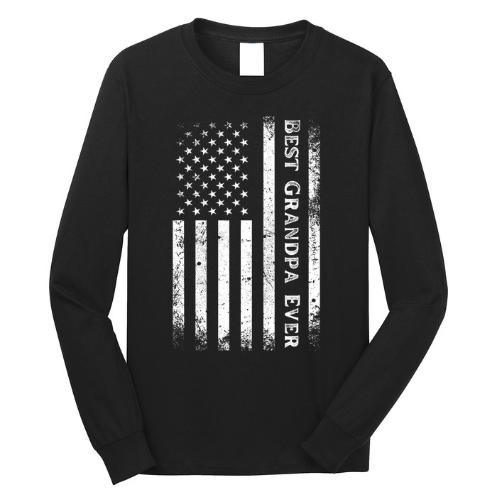 Vintage Best Grandpa Ever Us Flag Funny For Grandfather Long Sleeve Shirt