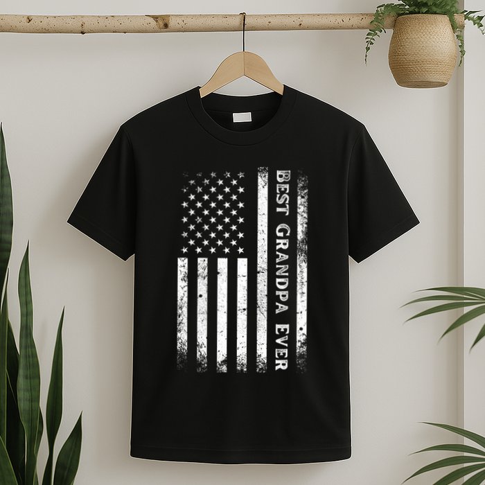 Vintage Best Grandpa Ever Us Flag Funny For Grandfather T-Shirt
