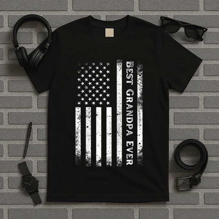 Vintage Best Grandpa Ever Us Flag Funny For Grandfather T-Shirt