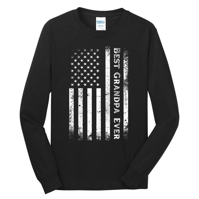 Vintage Best Grandpa Ever Us Flag Funny For Grandfather Tall Long Sleeve T-Shirt