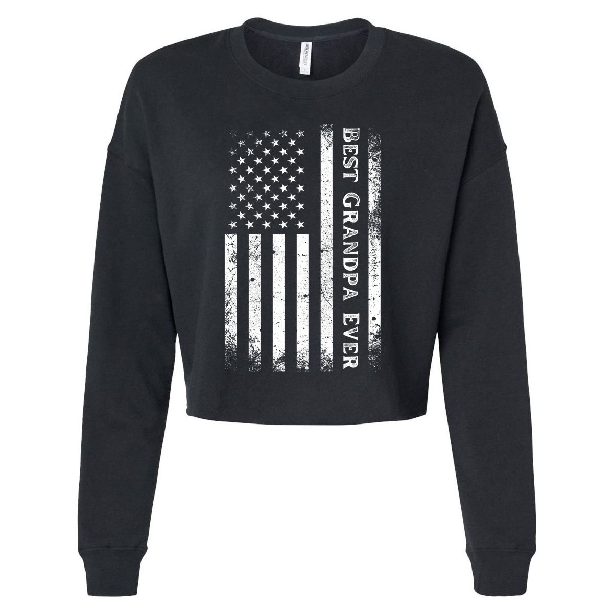 Vintage Best Grandpa Ever Us Flag Funny For Grandfather Cropped Pullover Crew