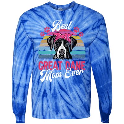 Vintage Best Great Dane Mom Ever Funny Gift Tie-Dye Long Sleeve Shirt