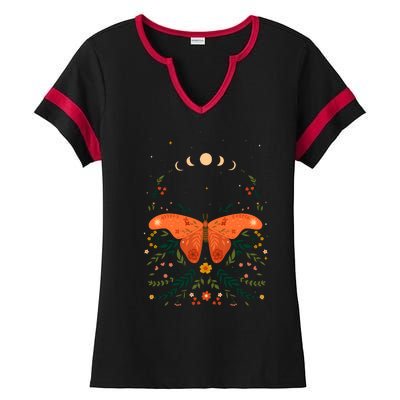 Vintage Boho Garden Moon Moth Ladies Halftime Notch Neck Tee